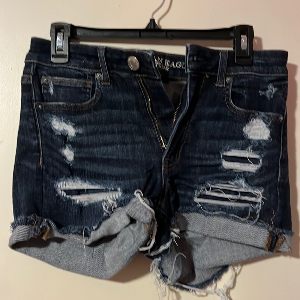 Dark blue high-rise, American Eagle ripped shorts